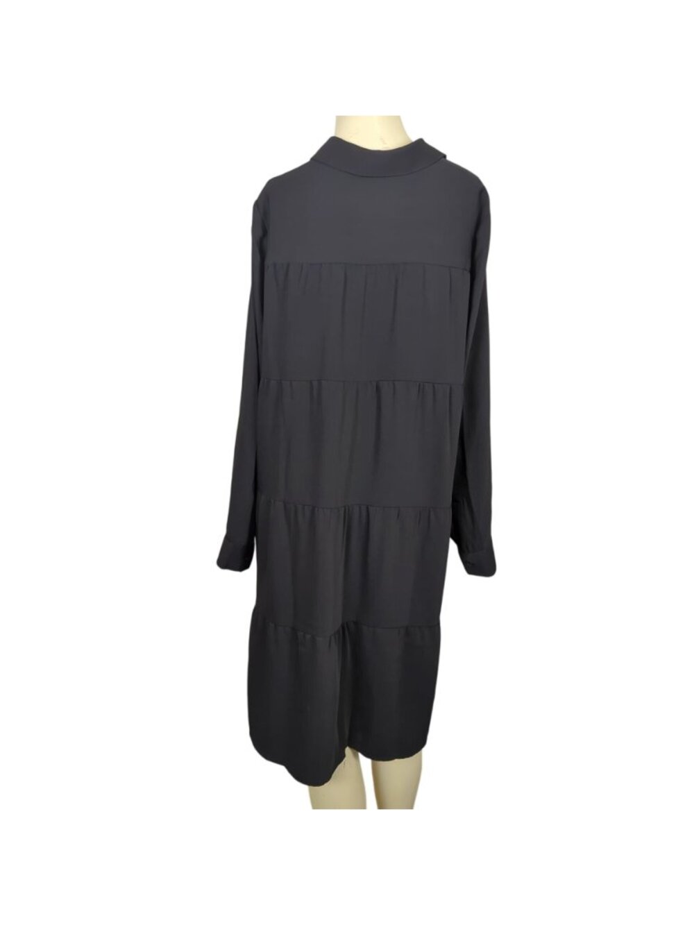 J. Jill Wearever Collection Black Shirt Dress M Button Front Ruffle Tiered Back - Picture 5 of 16